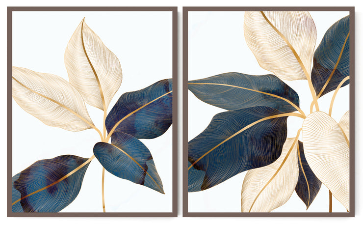 ROZZANIE GLOSSY FOILAGE BOTANICAL FRAMES WITH GLASS- SET OF 2