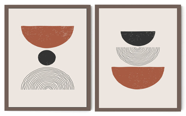 CRESCENT SHAPED FIGURATIVE ABSTRACT FRAMES WITH GLASS-SET OF 2