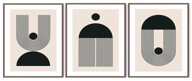 ASCETIC GEOMETRIC PICTURE FRAMES IN BLACK AND WHITE WITH GLASS- SET OF 3