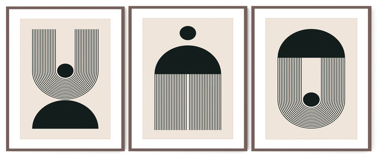 ASCETIC GEOMETRIC PICTURE FRAMES IN BLACK AND WHITE WITH GLASS- SET OF 3