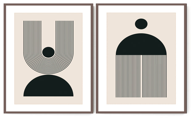 AUSTERE GEOMETRIC PICTURE FRAMES IN BLACK AND WHITE WITH GLASS- SET OF 2