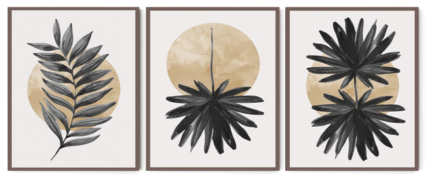 STYLIZED FERN LEAVES PETALS FRAMES WITH GLASS- SET OF 3