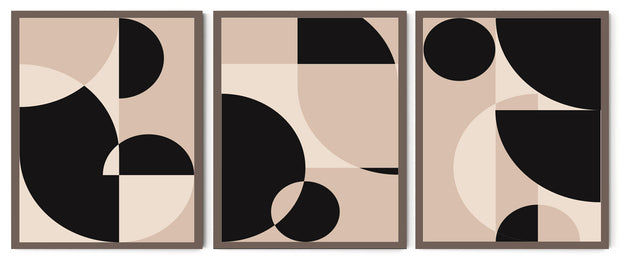 GEOMETRIC PATTERNS WITH 3 PANELS FRAMES WITH GLASS-SET 0F 3