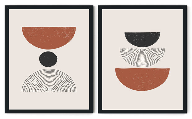 CRESCENT SHAPED FIGURATIVE ABSTRACT FRAMES WITH GLASS-SET OF 2