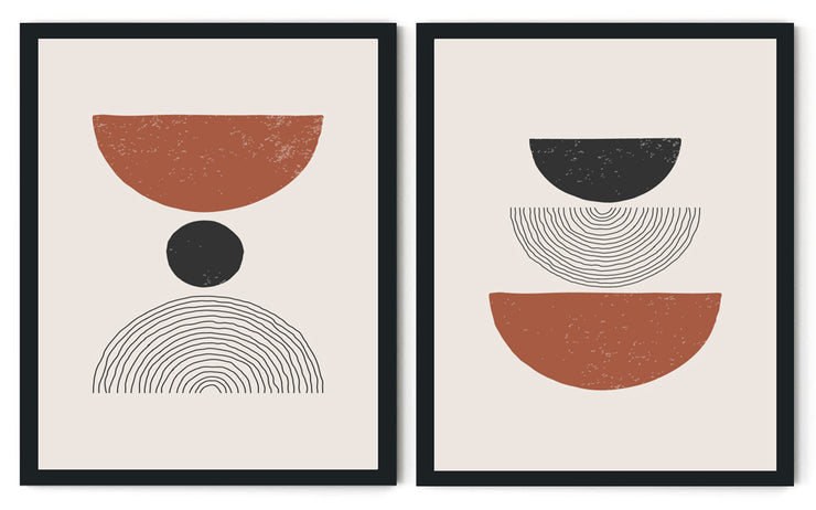 CRESCENT SHAPED FIGURATIVE ABSTRACT FRAMES WITH GLASS-SET OF 2