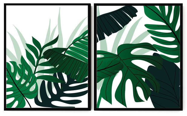 FERN PETIOLE CHUNKY MONSTERA PLANT ART FRAMES WITH GLASS- SET OF 2