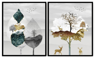 2 TYPE ETERNAL NATURAL STAGE SETTING WALL ART FRAMES WITH GLASS-SET OF 2