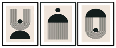 ASCETIC GEOMETRIC PICTURE FRAMES IN BLACK AND WHITE WITH GLASS- SET OF 3