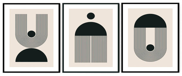 ASCETIC GEOMETRIC PICTURE FRAMES IN BLACK AND WHITE WITH GLASS- SET OF 3