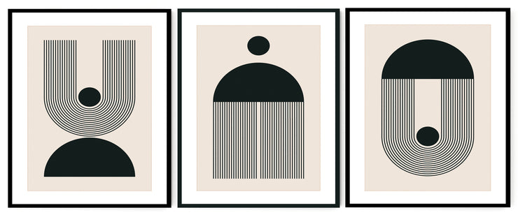 ASCETIC GEOMETRIC PICTURE FRAMES IN BLACK AND WHITE WITH GLASS- SET OF 3