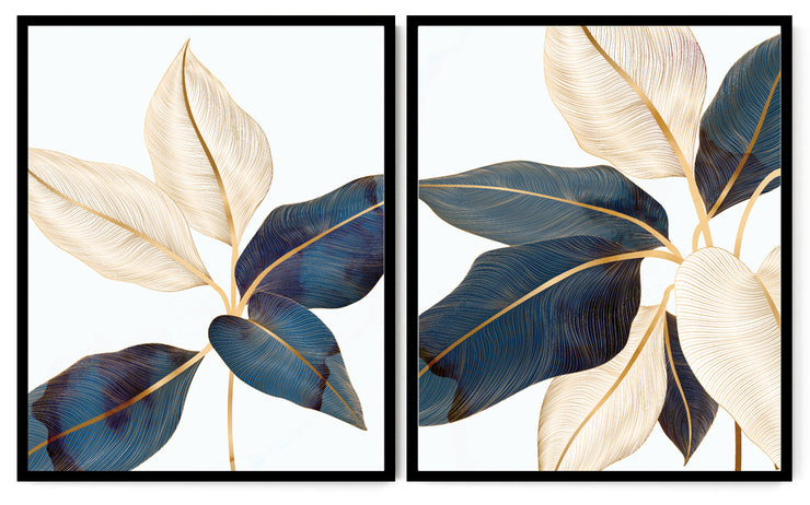ROZZANIE GLOSSY FOILAGE BOTANICAL FRAMES WITH GLASS- SET OF 2