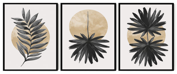 STYLIZED FERN LEAVES PETALS FRAMES WITH GLASS- SET OF 3