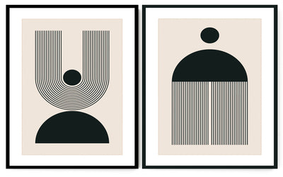 AUSTERE GEOMETRIC PICTURE FRAMES IN BLACK AND WHITE WITH GLASS- SET OF 2