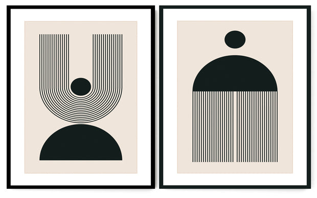AUSTERE GEOMETRIC PICTURE FRAMES IN BLACK AND WHITE WITH GLASS- SET OF 2