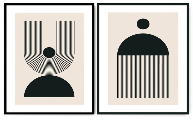 AUSTERE GEOMETRIC PICTURE FRAMES IN BLACK AND WHITE WITH GLASS- SET OF 2