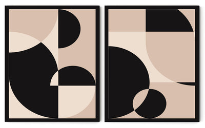 ORIENTAL GEOMETRIC ABSTRACT ART FRAMES WITH GLASS-SET OF 2