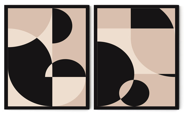 ORIENTAL GEOMETRIC ABSTRACT ART FRAMES WITH GLASS-SET OF 2