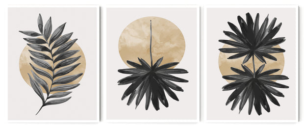 STYLIZED FERN LEAVES PETALS FRAMES WITH GLASS- SET OF 3