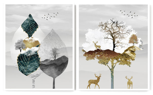 2 TYPE ETERNAL NATURAL STAGE SETTING WALL ART FRAMES WITH GLASS-SET OF 2