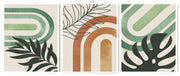 GREENISH MUSTARD COMBO OF GEOMETRICAL ART FRAMES WITH GLASS-SET OF 3