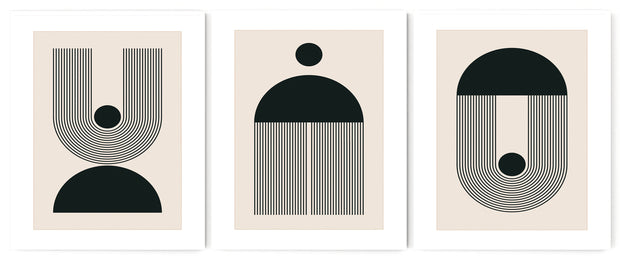 ASCETIC GEOMETRIC PICTURE FRAMES IN BLACK AND WHITE WITH GLASS- SET OF 3