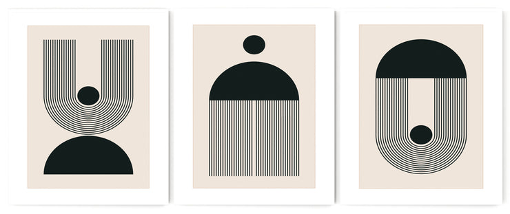 ASCETIC GEOMETRIC PICTURE FRAMES IN BLACK AND WHITE WITH GLASS- SET OF 3