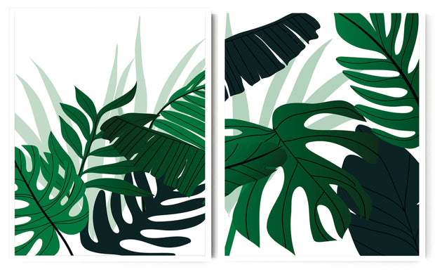 FERN PETIOLE CHUNKY MONSTERA PLANT ART FRAMES WITH GLASS- SET OF 2