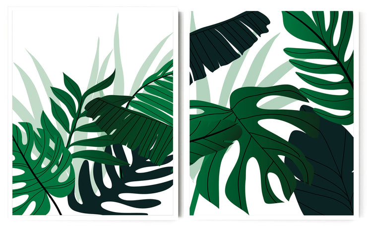 FERN PETIOLE CHUNKY MONSTERA PLANT ART FRAMES WITH GLASS- SET OF 2