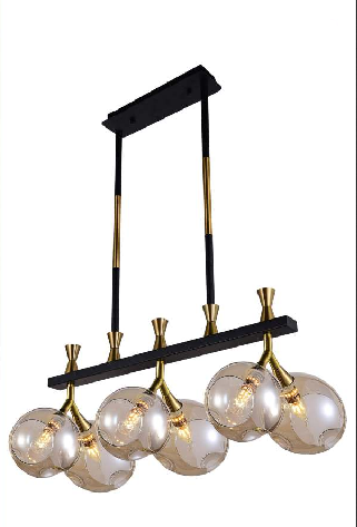 CONCRETENESS CHECK AMBER GLASS BRASS CHANDELIER