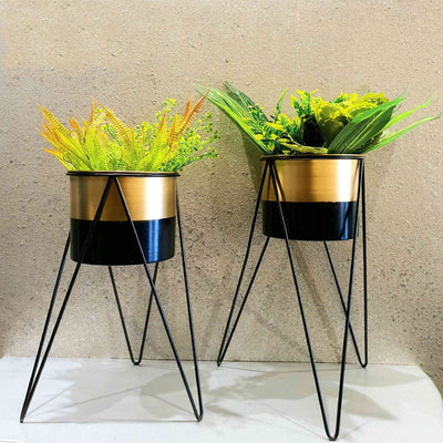 GOLDEN BLACK METALLIC FLOOR PLANTER