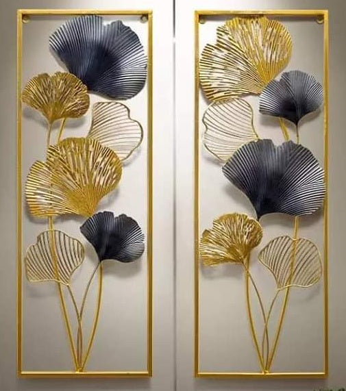RECTANGULAR ESTHETIC GOLD & SILVER DUAL METAL WALL DECOR