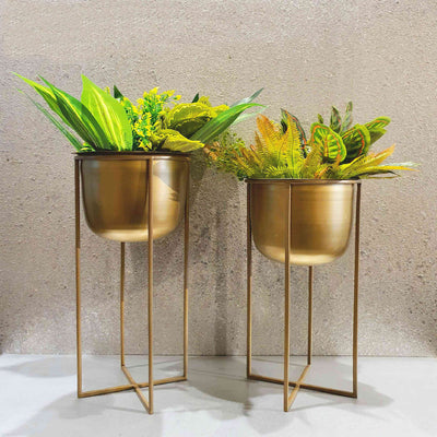 HAMMERED BRONZE METAL FLOOR PLANTER