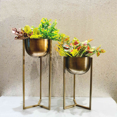 ANTIQUE GOLD METALLIC CYLINDRICAL PLANTER