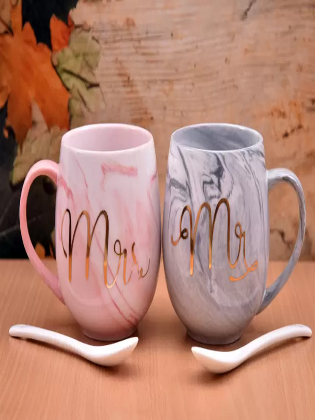ENCHANTING MR. & MRS. CERAMIC COFFEE MUGS GIFT SET