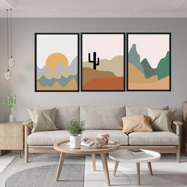 PANORAMA ABSTRACT PICTURE FRAMES WITH GLASS- SET OF 3
