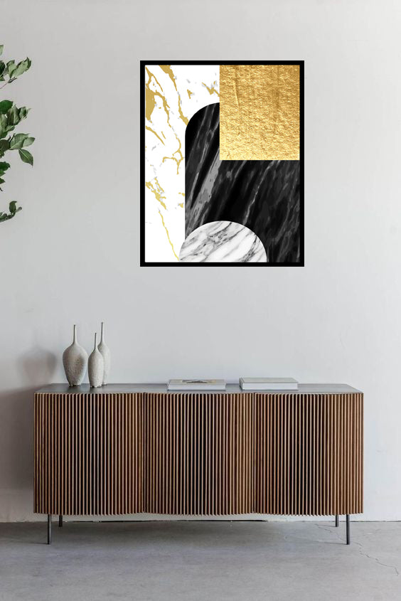 NOUVELLE ABSTRACT PICTURE FRAME IN BLACK, WHITE AND BEIGE WITH GLASS-SINGLE