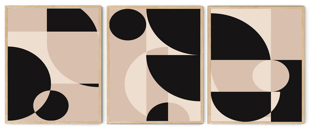FIGURATIVE GEOMETRIC MURAL ART FRAMES WITH GLASS-SET OF 3