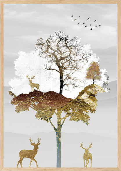 GOLDEN LEAVES METALLIC TREE ART FRAME WITH GLASS-SINGLE