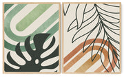 GEOMETRIC TROPICAL LEAVES ART FRAMES WITH GLASS-SET OF 2
