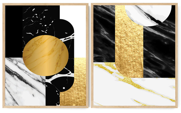 RAKISH ABSTRACT PICTURE FRAMES IN BLACK, WHITE AND BEIGE WITH GLASS-SET OF TWO