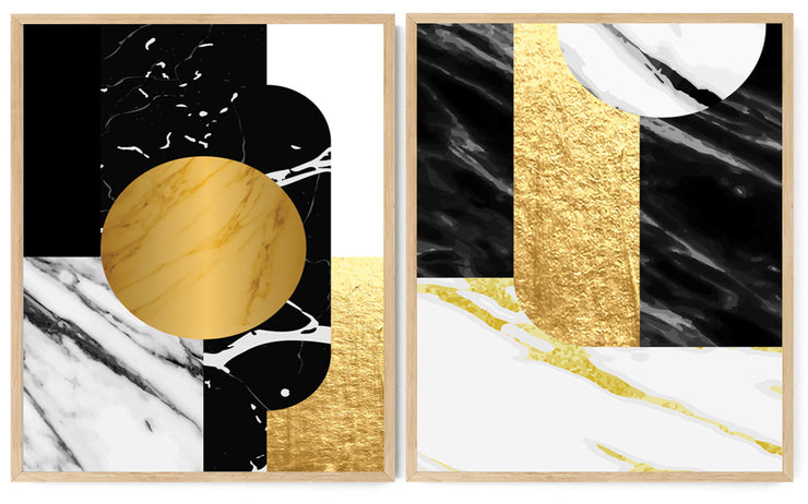 RAKISH ABSTRACT PICTURE FRAMES IN BLACK, WHITE AND BEIGE WITH GLASS-SET OF TWO