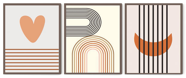 VINTAGE SEASON MID CENTURY ABSTRACT PAINTINGS WITH GLASS- SET OF 3