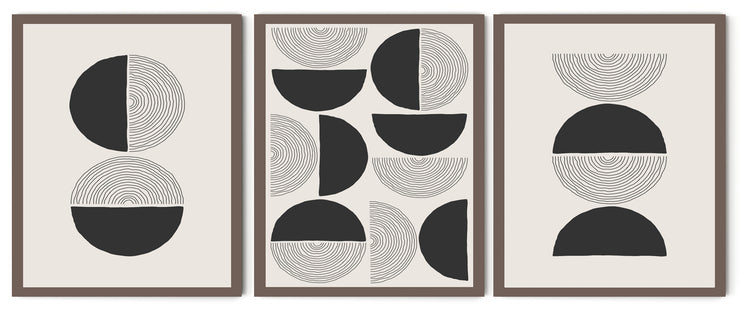 CIRCULAR NORDIAC LINE ABSTRACT BLACK & WHITE FRAMES WITH GLASS-SET OF 3