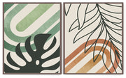 GEOMETRIC TROPICAL LEAVES ART FRAMES WITH GLASS-SET OF 2