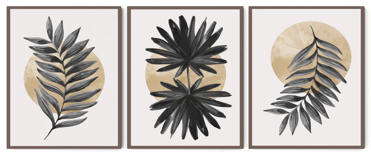 ARISTOCRATIC SIMPLE LEAF ART FRAMES WITH GLASS- SET OF 3