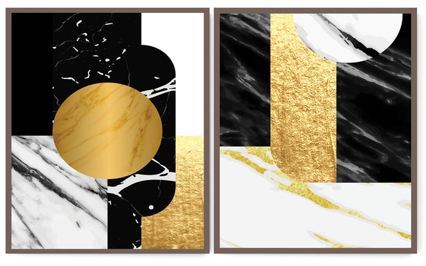 RAKISH ABSTRACT PICTURE FRAMES IN BLACK, WHITE AND BEIGE WITH GLASS-SET OF TWO