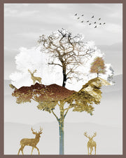 GOLDEN LEAVES METALLIC TREE ART FRAME WITH GLASS-SINGLE