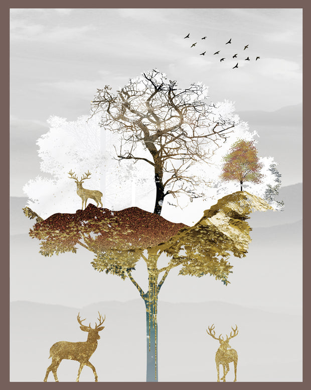 GOLDEN LEAVES METALLIC TREE ART FRAME WITH GLASS-SINGLE