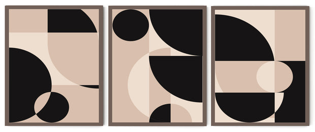 FIGURATIVE GEOMETRIC MURAL ART FRAMES WITH GLASS-SET OF 3