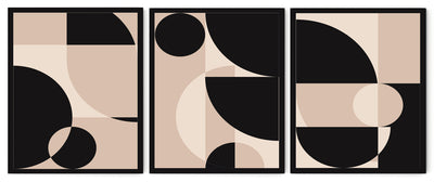 FIGURATIVE GEOMETRIC MURAL ART FRAMES WITH GLASS-SET OF 3